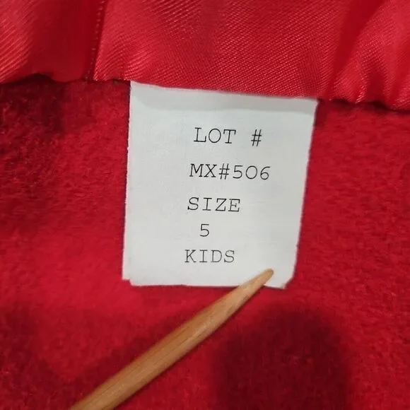 Stephanie Matthews Girls 100% Wool Red Jacket Coat Black Velvet Size 5 Long Hood